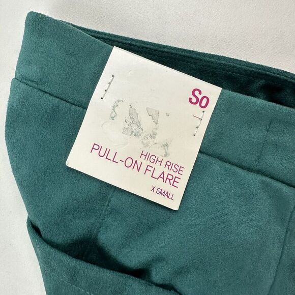 NWT SO High Rise Pull-On Flare Leg Pants Emerald Green Juniors XS Stretch $44 - Picture 8 of 9